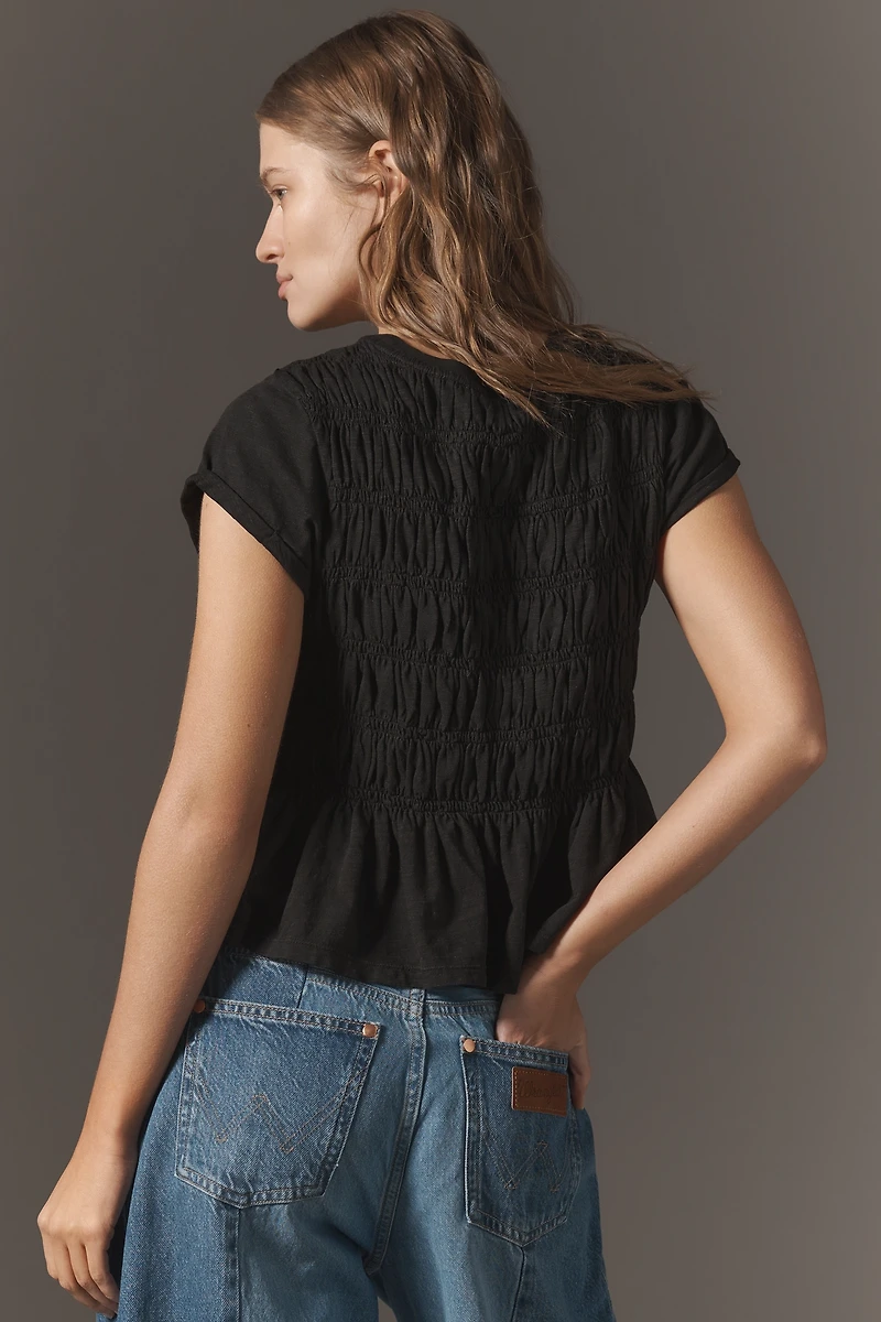 The Tabby Ruched Cap-Sleeve Tee by Pilcro
