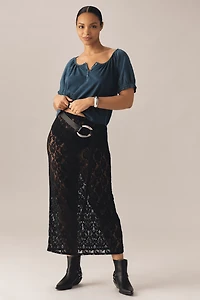 Pilcro Puff-Sleeve Scoop-Neck Henley Tee