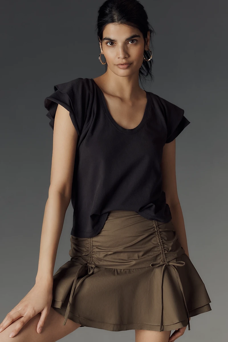 Maeve Scoop-Neck Flounce-Sleeve Tee