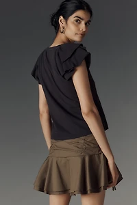 Maeve Scoop-Neck Flounce-Sleeve Tee