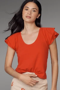 Maeve Scoop-Neck Flounce-Sleeve Tee