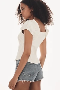 By Anthropologie Smocked Shoulder Top