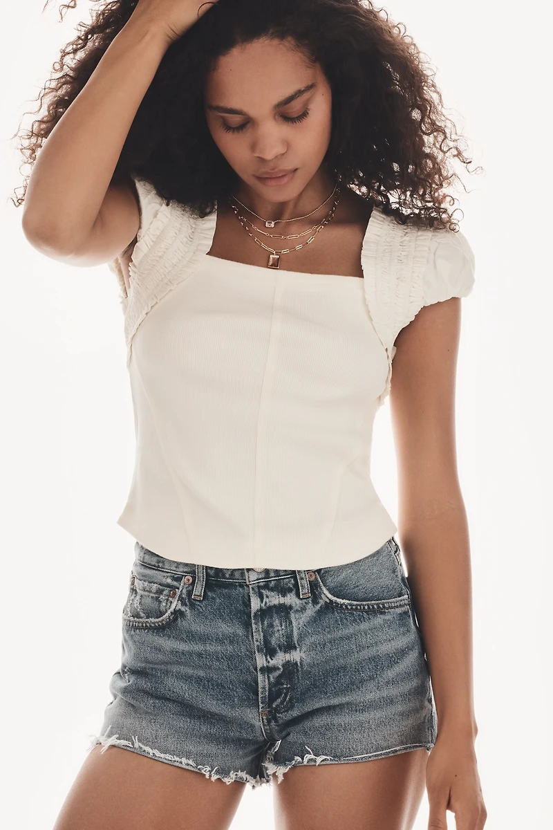 By Anthropologie Smocked Shoulder Top