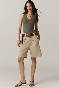 By Anthropologie Ribbed Seamed Deep-V Neck Tank Top
