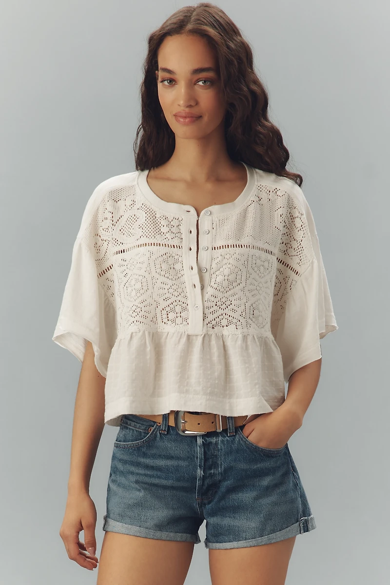 Pilcro Boxy Crochet Babydoll Blouse