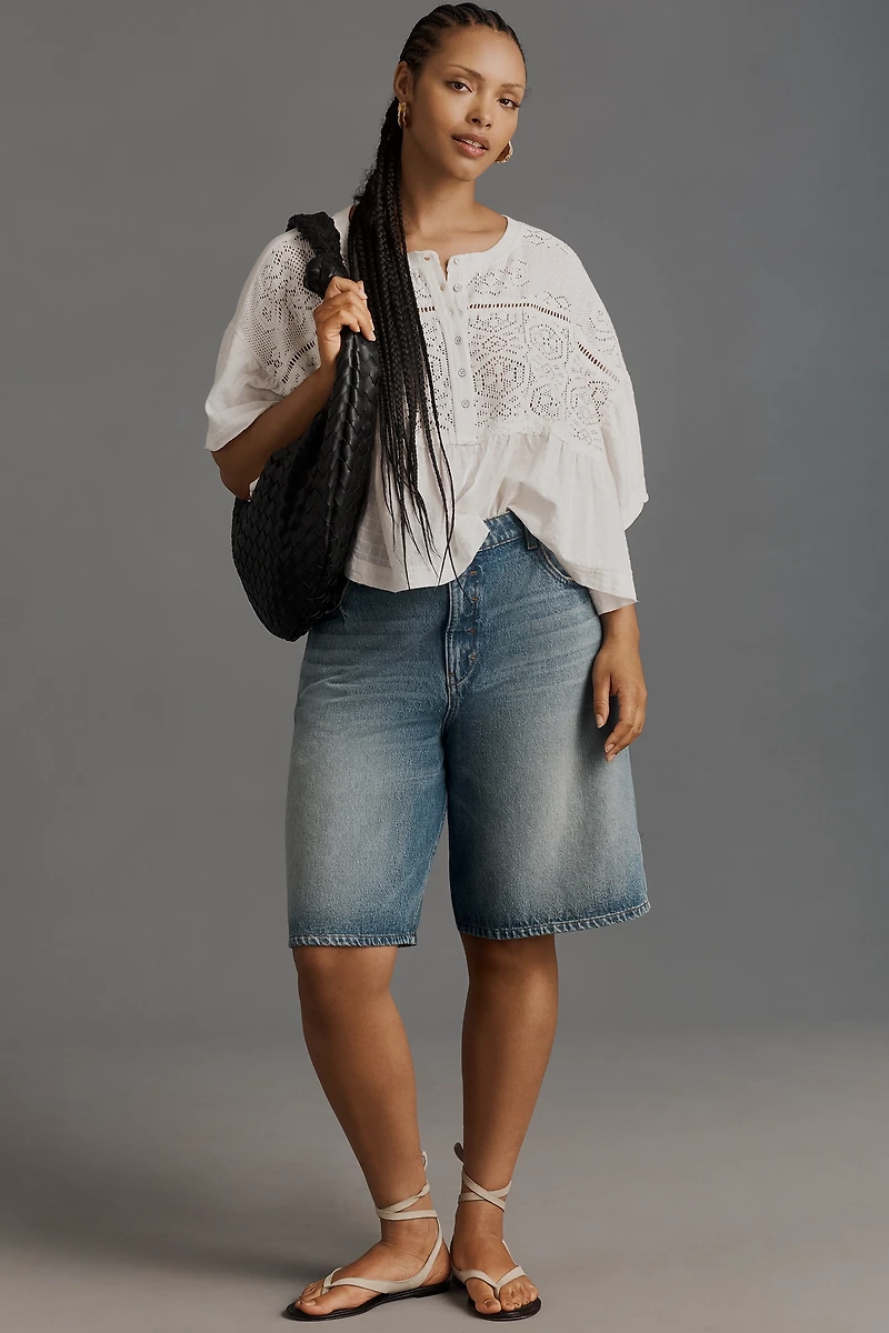 Pilcro Boxy Crochet Babydoll Blouse