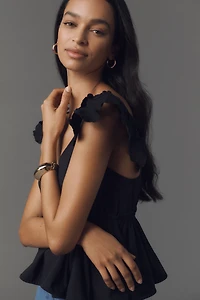By Anthropologie Cotton Flutter-Sleeve V-Neck Babydoll Top