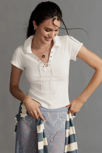 Pilcro Collared Lace-Up Baby Tee