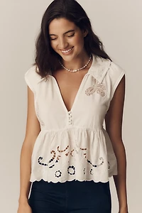 By Anthropologie Cutwork Babydoll Blouse