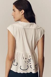 By Anthropologie Cutwork Babydoll Blouse