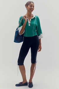 Pilcro Corset-Inspired 3/4 Sleeve Polo Shirt