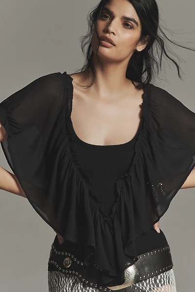 By Anthropologie Short-Sleeve Chiffon Mix Top