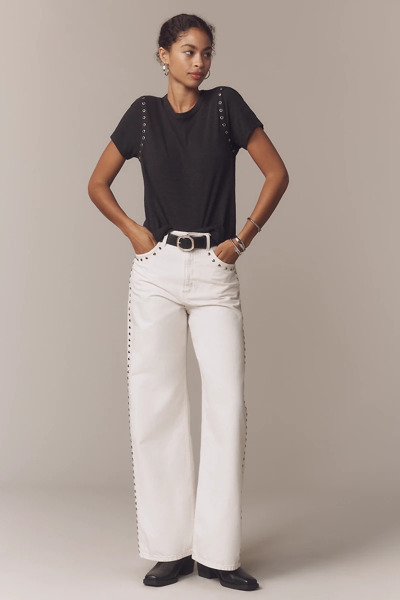 The Bennie Cotton Slub Crew-Neck Grommet Tee by Pilcro