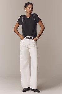 The Bennie Cotton Slub Crew-Neck Grommet Tee by Pilcro