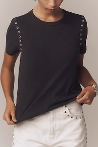 The Bennie Cotton Slub Crew-Neck Grommet Tee by Pilcro