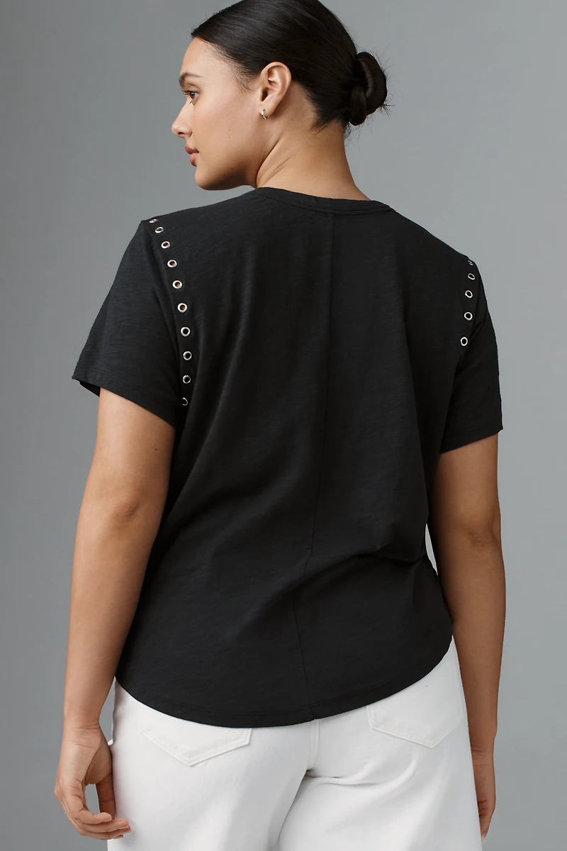 The Bennie Cotton Slub Crew-Neck Grommet Tee by Pilcro