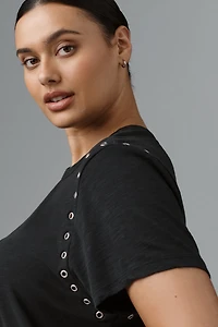 The Bennie Cotton Slub Crew-Neck Grommet Tee by Pilcro