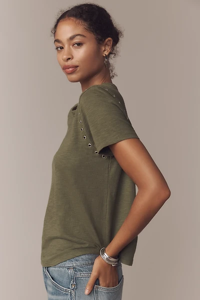 The Bennie Cotton Slub Crew-Neck Grommet Tee by Pilcro