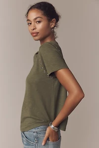 The Bennie Cotton Slub Crew-Neck Grommet Tee by Pilcro