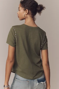 The Bennie Cotton Slub Crew-Neck Grommet Tee by Pilcro