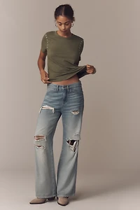 The Bennie Cotton Slub Crew-Neck Grommet Tee by Pilcro