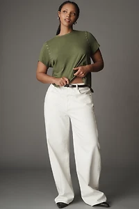 The Bennie Cotton Slub Crew-Neck Grommet Tee by Pilcro
