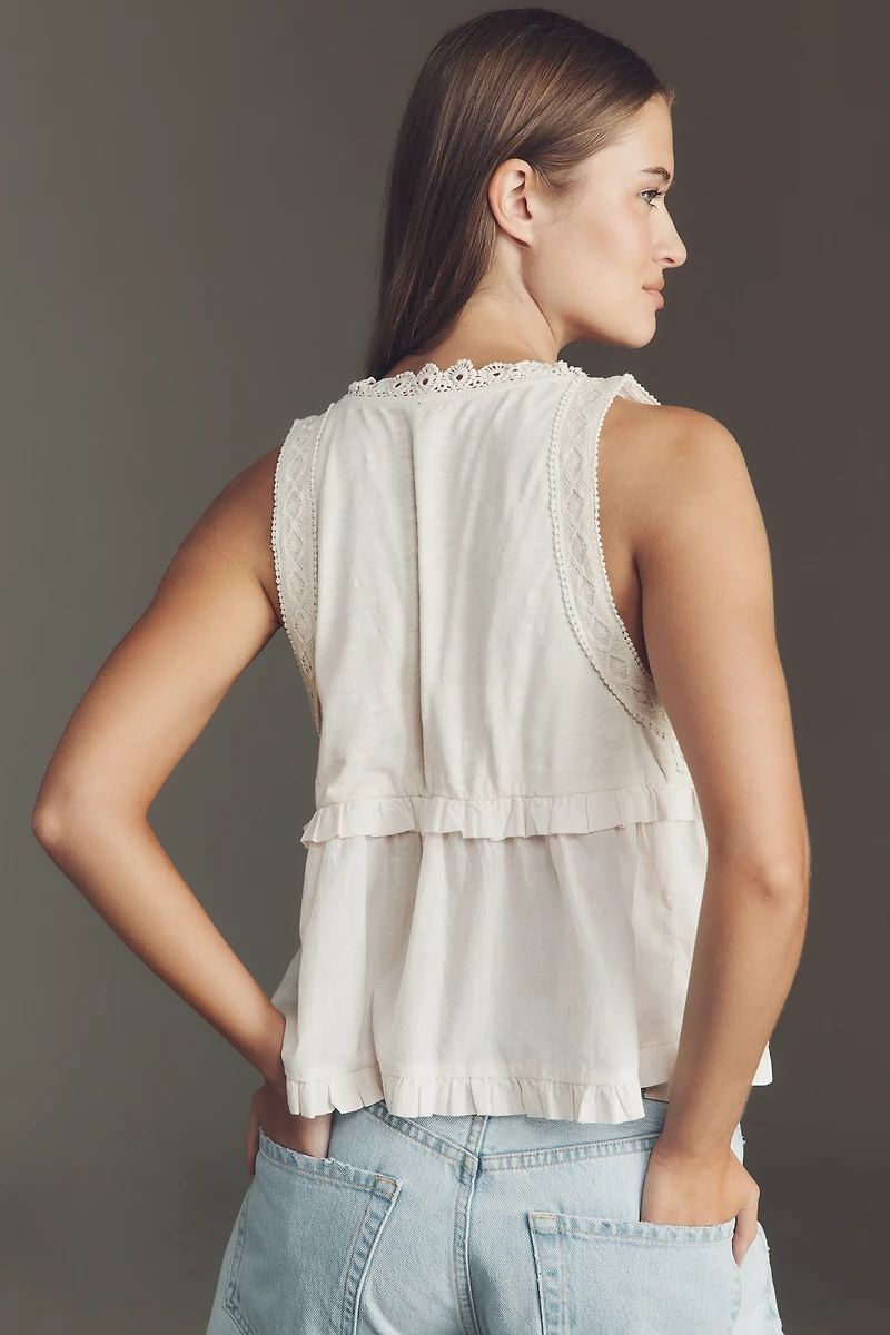 By Anthropologie Crochet Babydoll Tank Top