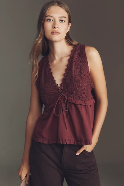 By Anthropologie Crochet Babydoll Tank Top