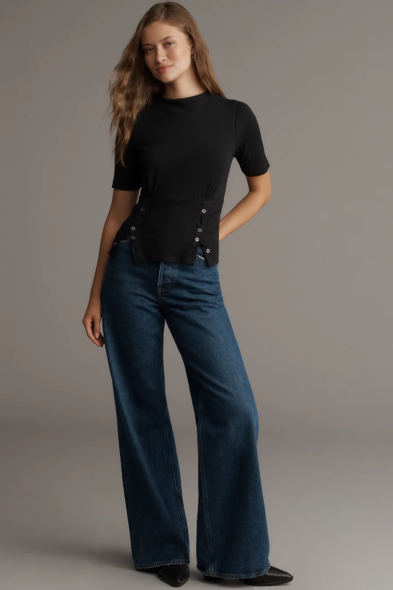 Pilcro Button-Bodice Waisted Top
