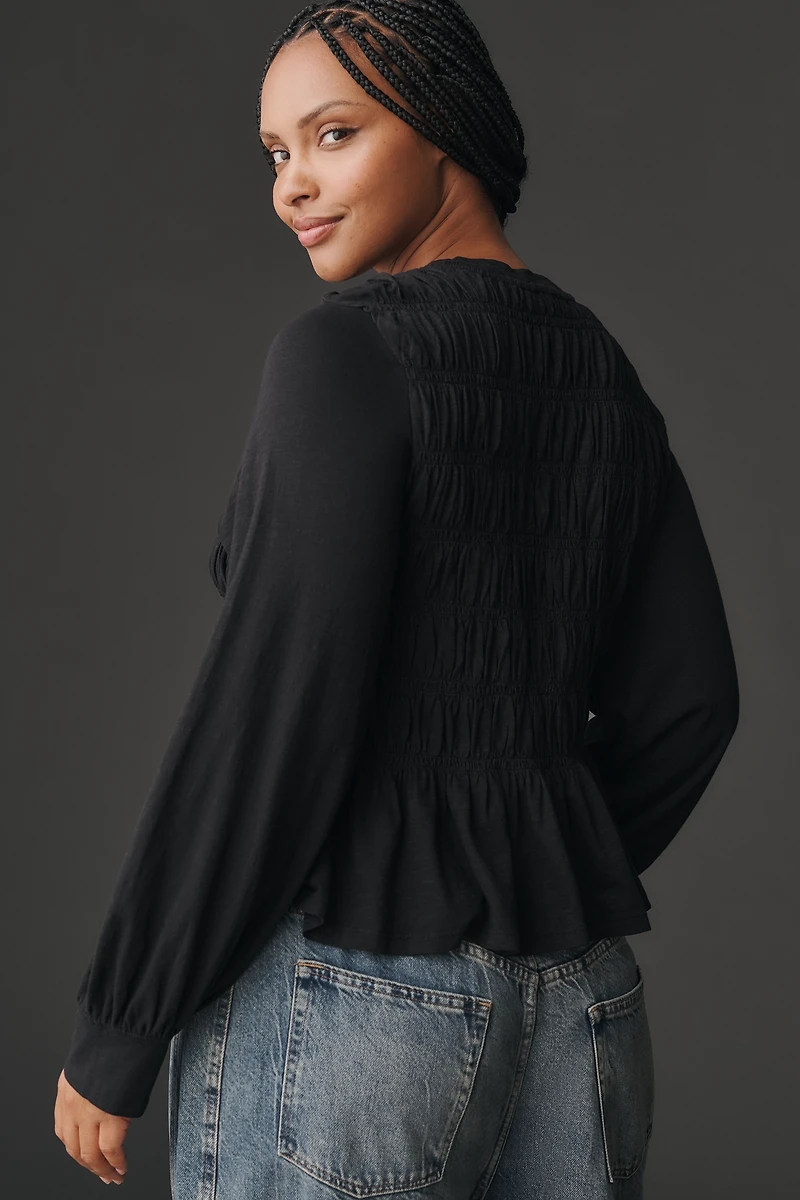 Pilcro Long-Sleeve Smocked Top