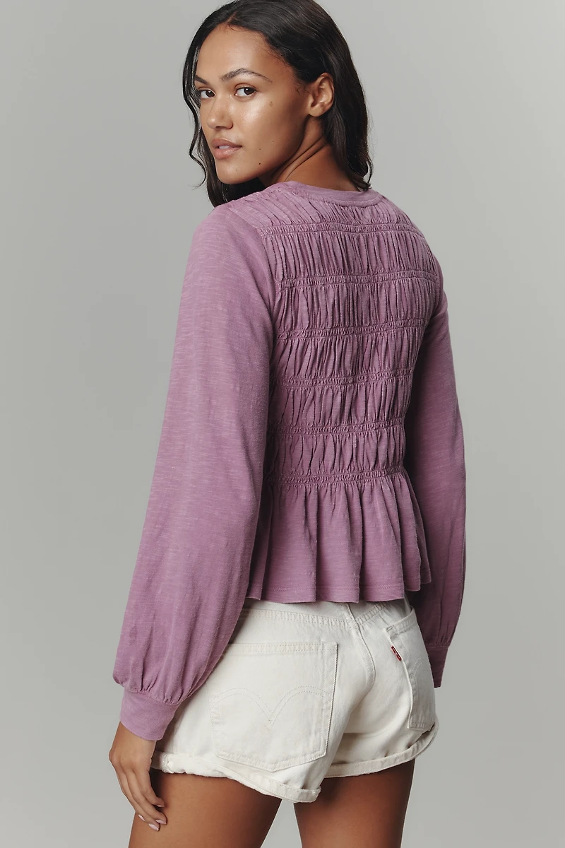 Pilcro Long-Sleeve Smocked Top