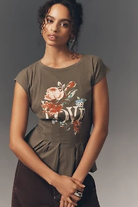 By Anthropologie Graphic Darted Peplum Tee