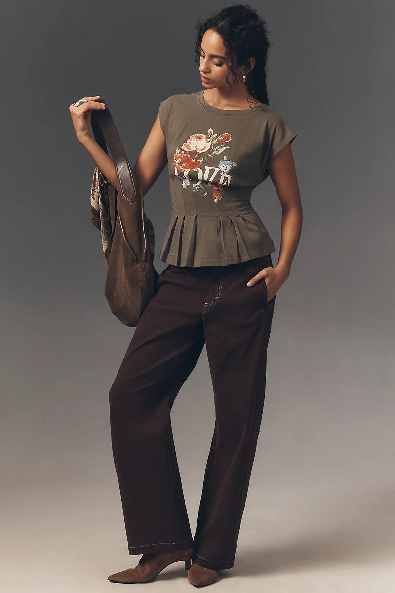 By Anthropologie Graphic Darted Peplum Tee