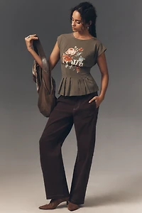 By Anthropologie Graphic Darted Peplum Tee