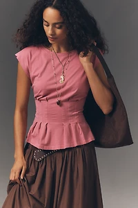 By Anthropologie Graphic Darted Peplum Tee