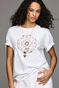 By Anthropologie Crochet Detail Boxy Tee