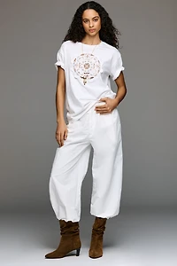 By Anthropologie Crochet Detail Boxy Tee