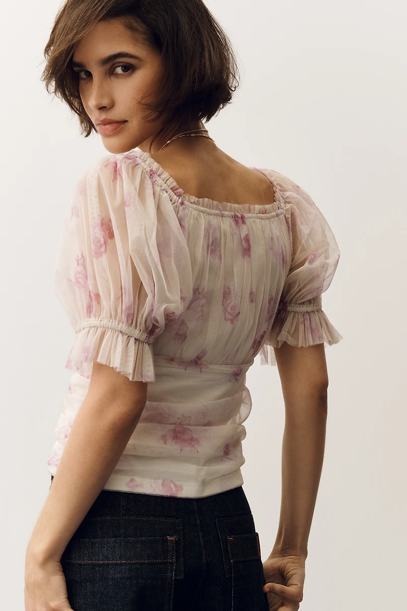 By Anthropologie Fitted Tulle Blouse