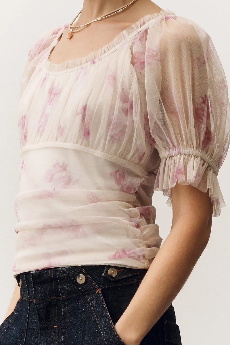 By Anthropologie Fitted Tulle Blouse