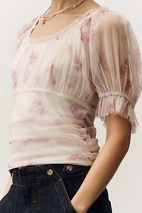 By Anthropologie Fitted Tulle Blouse