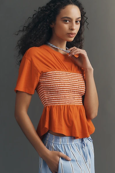 Maeve Cotton Smocked Tee