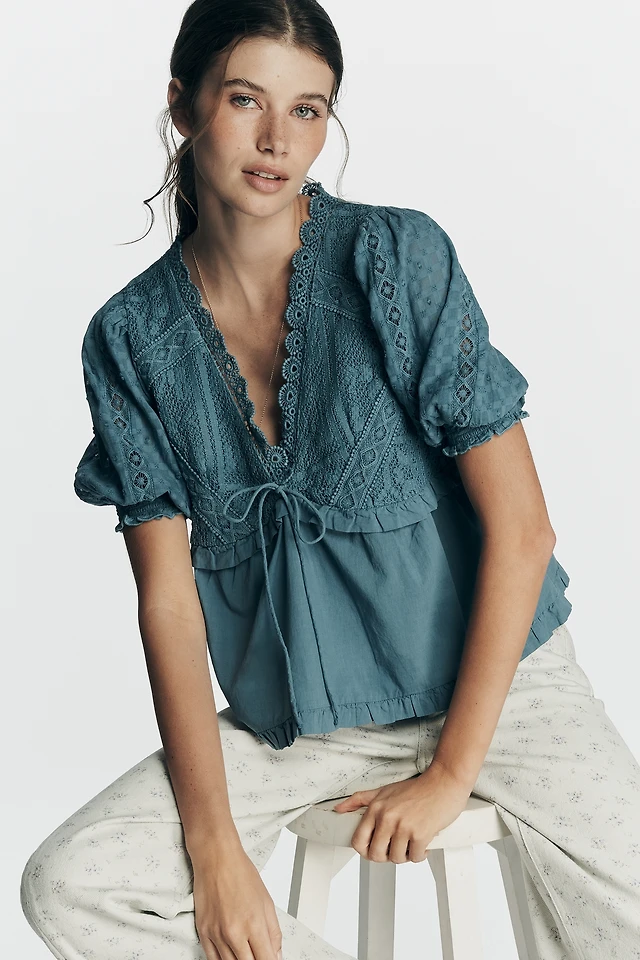 BHLDN Elora Sleeveless V-Neck Ruffle Lace Midi Dress at MarketFair Shoppes  in Princeton, NJ