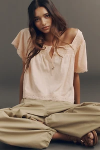 By Anthropologie Lace-Trimmed Short-Sleeve Henley