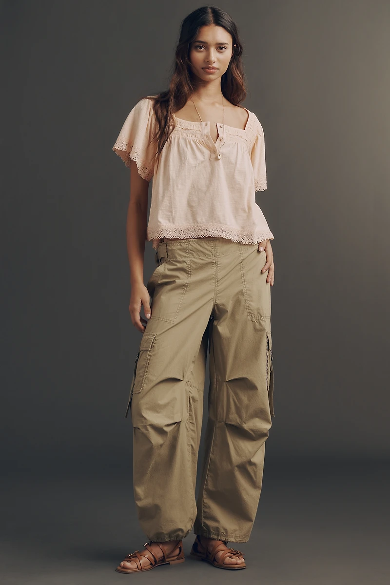 By Anthropologie Lace-Trimmed Short-Sleeve Henley