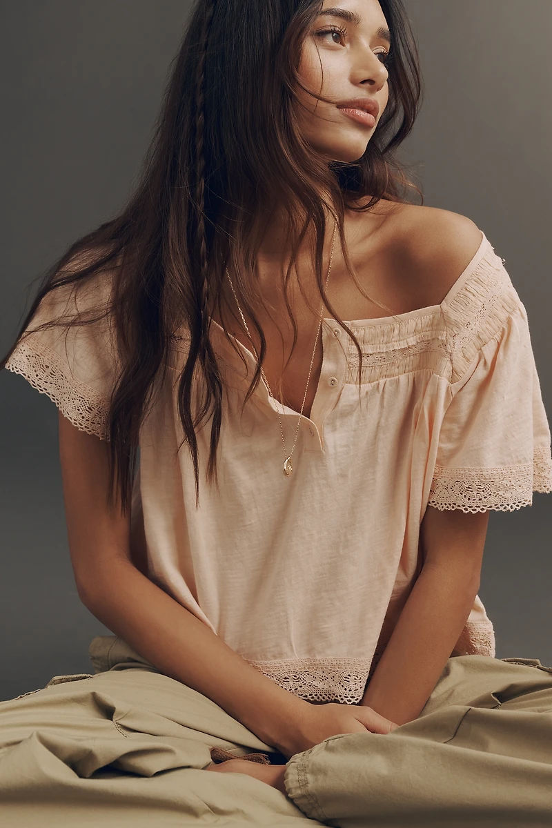 By Anthropologie Lace-Trimmed Short-Sleeve Henley