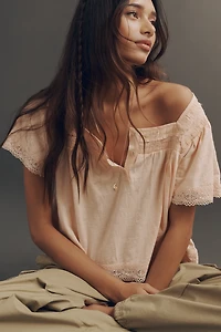 By Anthropologie Lace-Trimmed Short-Sleeve Henley