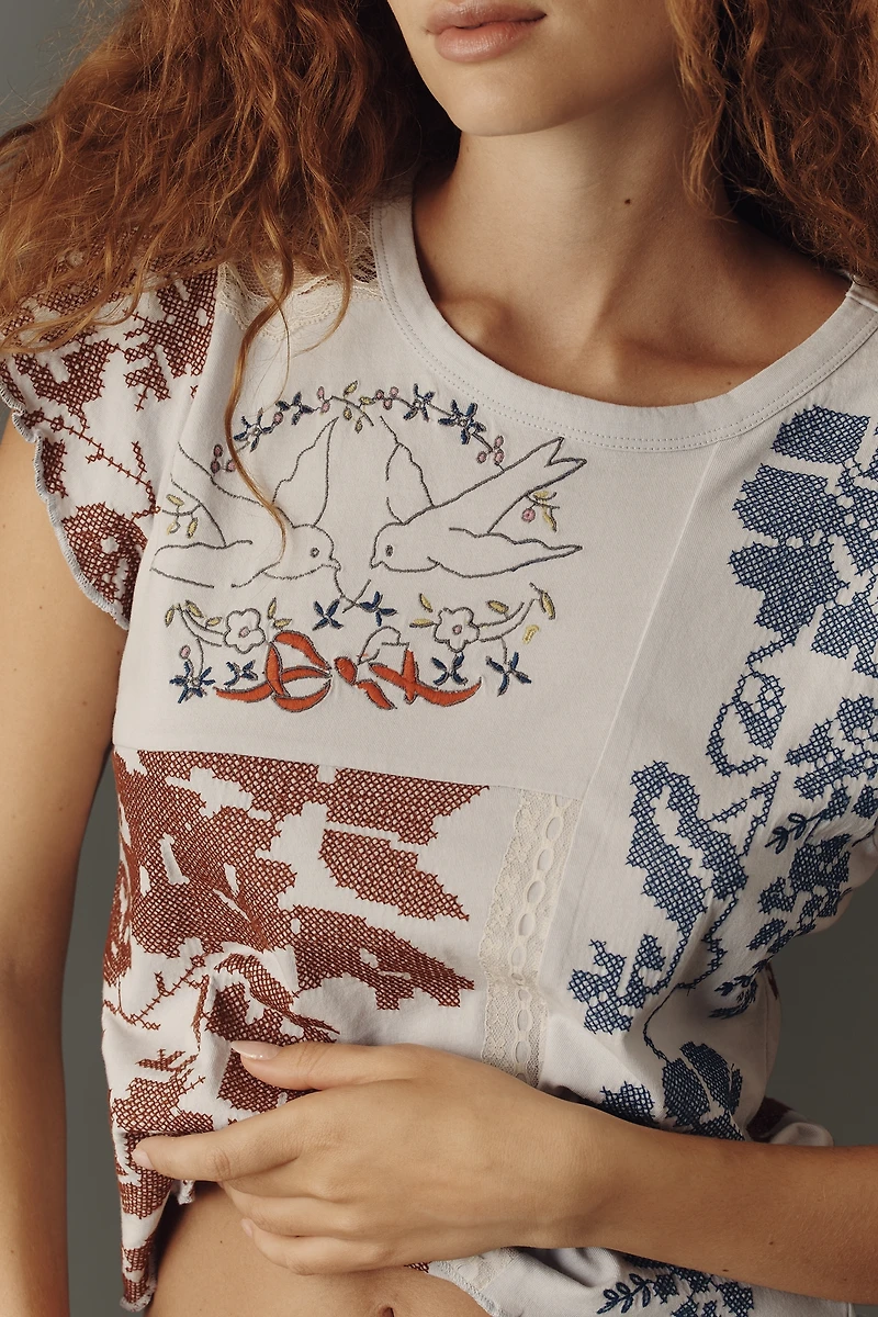 By Anthropologie Embroidered Baby Tee
