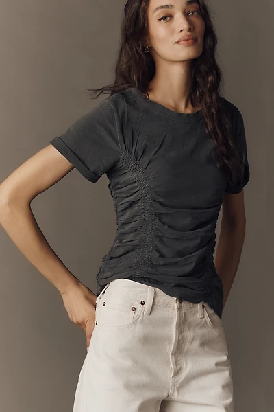 Pilcro Bennie Cotton Ruched Crew Neck Tee