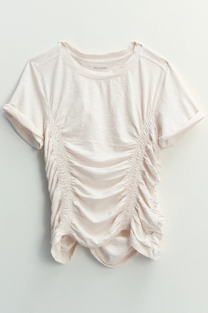 Bennie Ruched Crew-Neck Tee by Pilcro