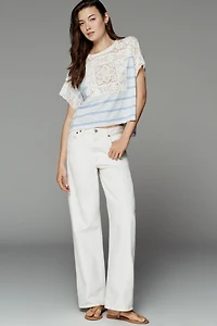 By Anthropologie Cotton Lace Inset Boxy Tee